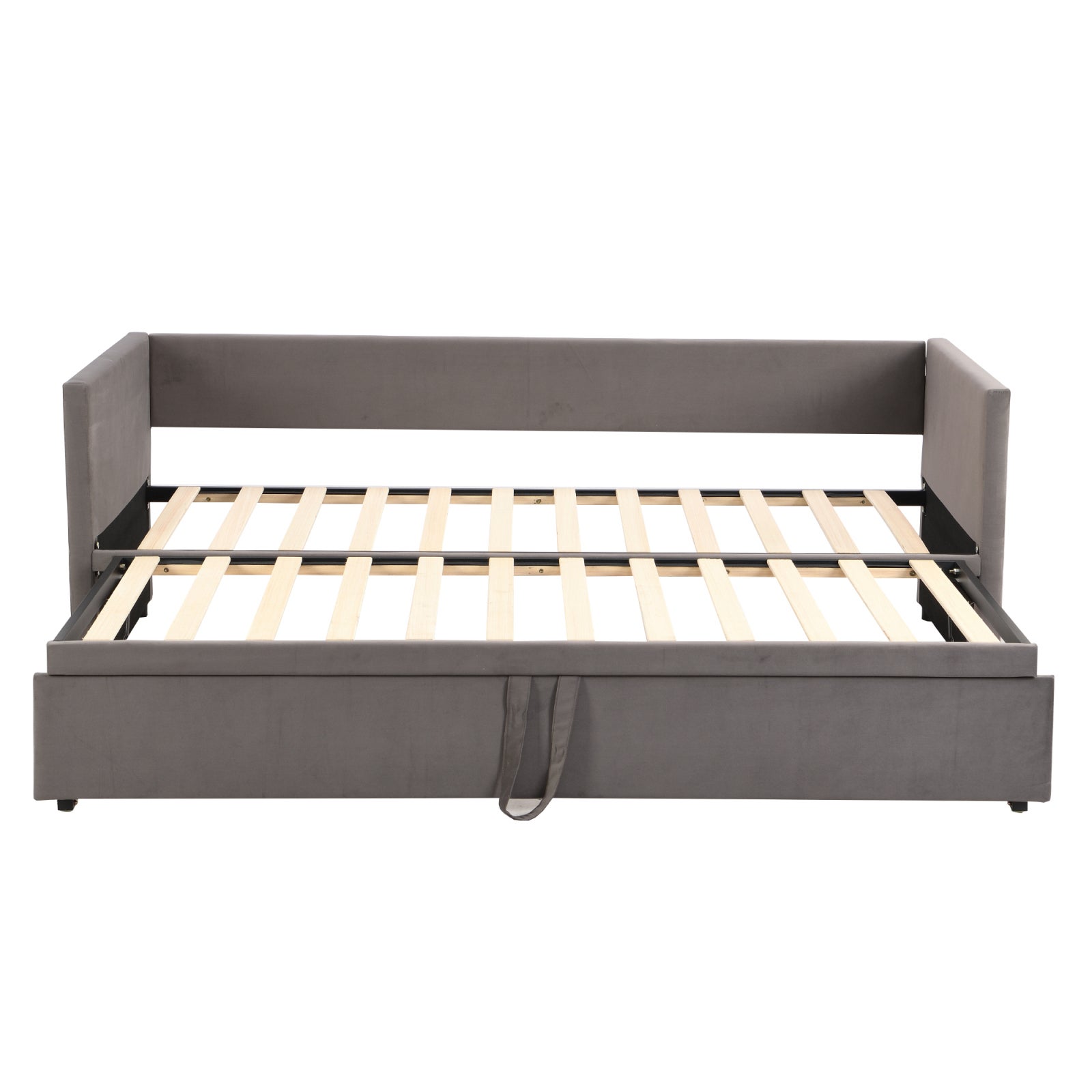 Canapé convertible lit 90/180x200 cm, avec lit gigogne, sommier à lattes, structure métallique, revêtement en velours, lit double - Gris - 6