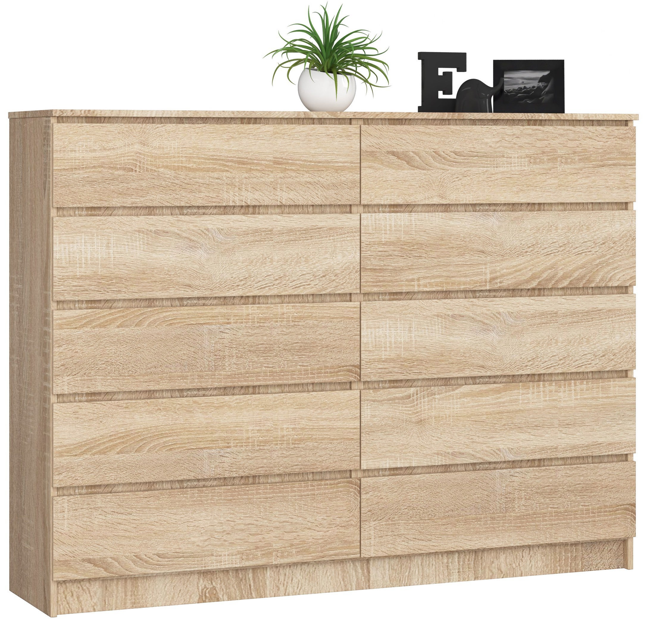 Komoda AKORD K160 Dąb Sonoma 160 cm 10 szuflad kolor Dąb Sonoma mat 160x40x121 cm