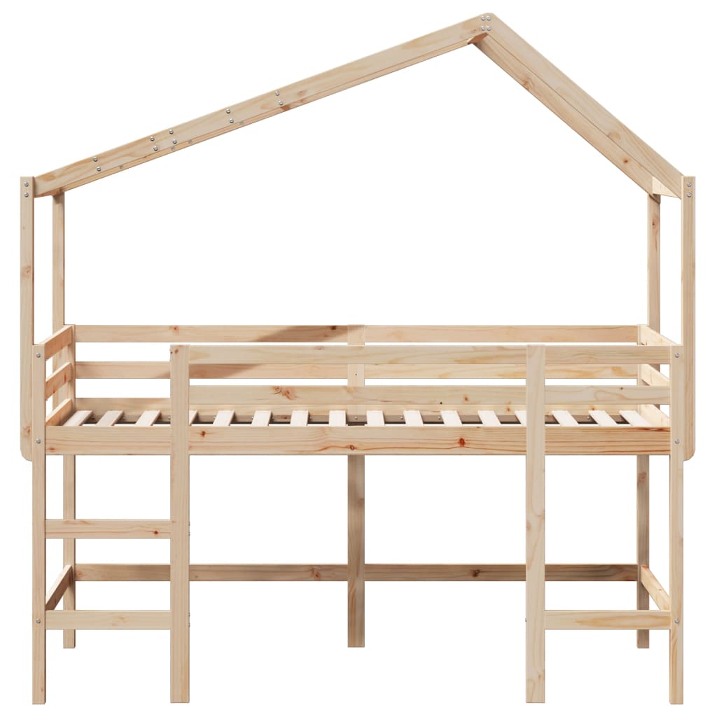 Lit superposé et échelle et toit 90x190 cm bois de pin massif - 3