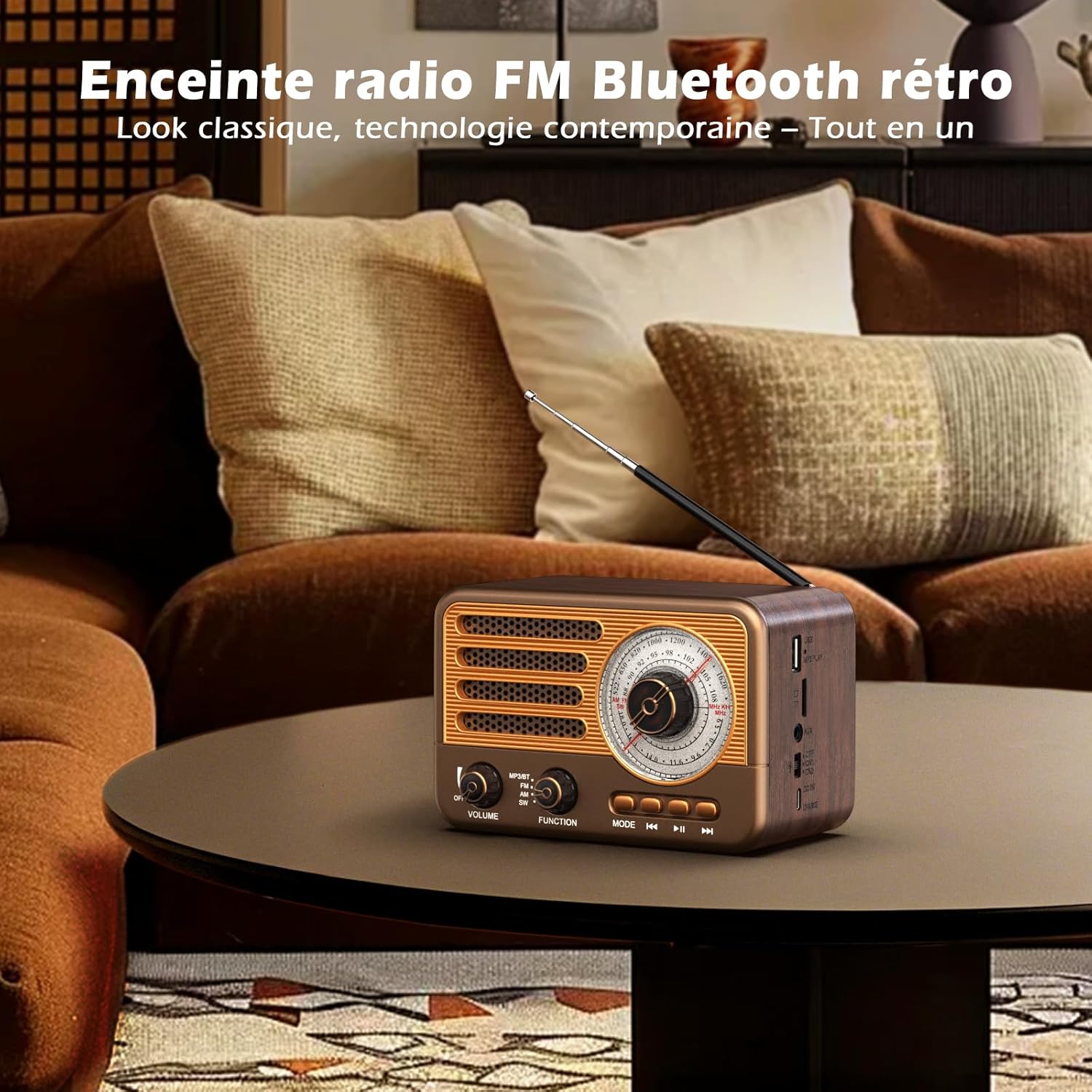 Radio tranzystorowe vintage – styl retro z nowoczesnym strojeniem, przenośne, AM/FM/SW, z USB/TF/AUX, MP3 i akumulatorem 1800 mAh - 5