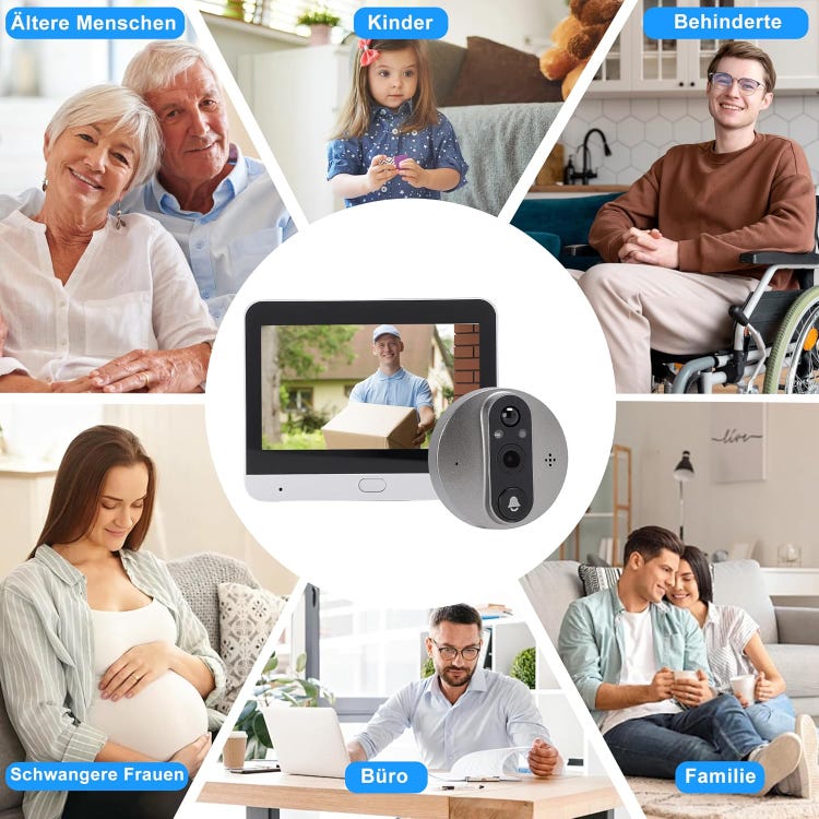 Sonnette de porte sans fil avec caméra et écran de 4,3 pouces, vidéo HD 1080P, vision nocturne, audio bidirectionnel, pour l'application Tuya, pas de - 7