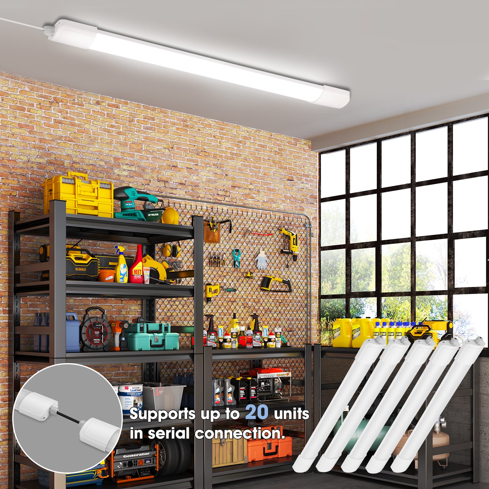 LOVHAUS 5 Sztuki Oprawa Garażowa LED Wodoszczelna 60CM IP65, Oprawa LED 20W 2200LM, Rurka LED 4000K Biały Neutralny Do Piwnicy Biura Fabryki