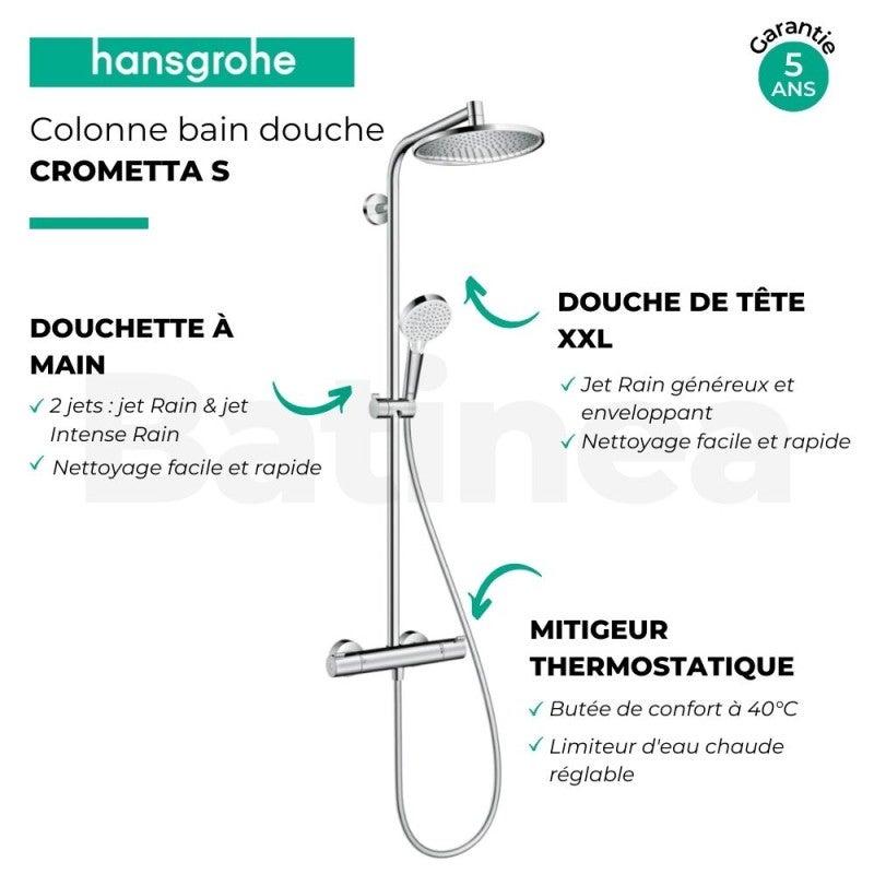 Colonne de douche thermostatique HANSGROHE Crometta S 240 chromé + tablette AddStoris - 4