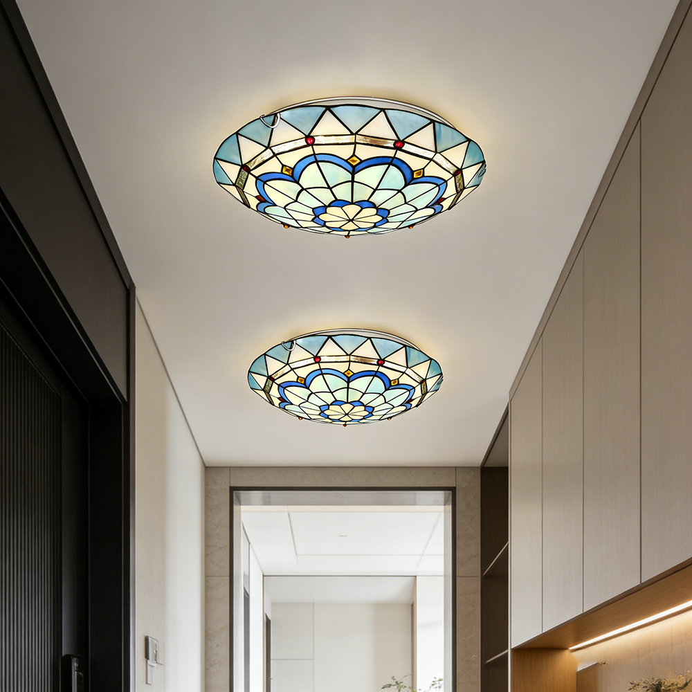Plafonnier LED Tiffany, Lustre encastré, Petit plafonnier LED en verre, Applique d'entrée LED rétro, φ30 cm (ampoule non incluse) - 5