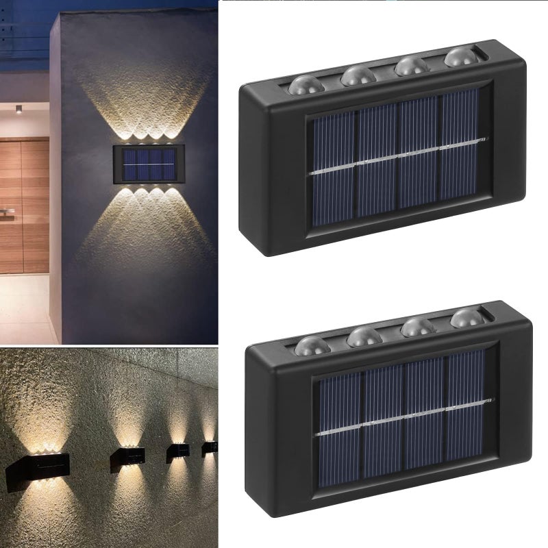 Zewnętrzna solarna lampa ścienna z diodami LED oświetlenie dekoracyjne do garażu schodów basenu ganku patio ogrodu Światło ciepłe szt