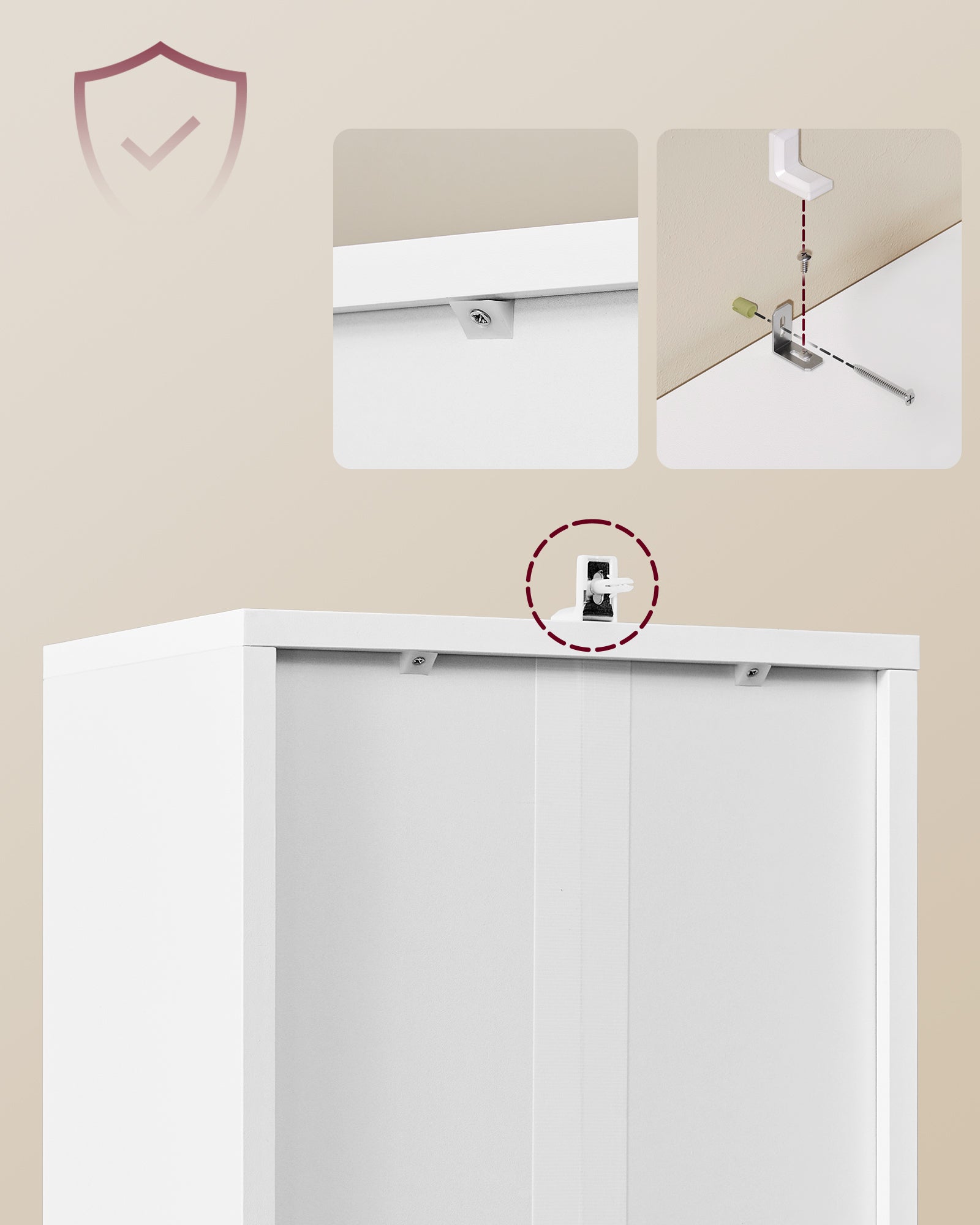 Bibliothèque, Étagère Haute sur 6 Niveaux, avec Porte, Meuble de Rangement Ouvert, 24 x 31,8 x 175 cm, pour Salon, Bureau, Salle à Manger, Blanc Nuage - 3