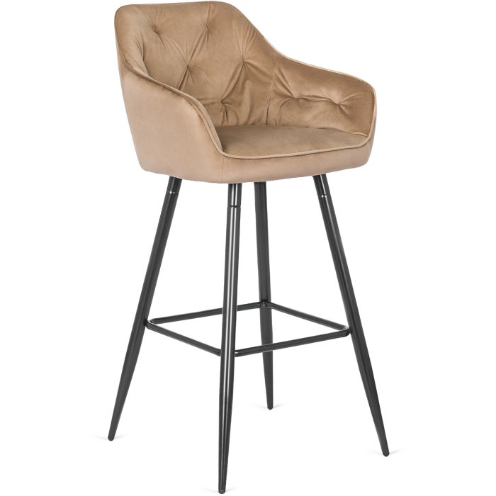 Hoker Krzesło Barowe Oparcie Velvet Do Jadalni Loft Welurowy Beżowy SALEM