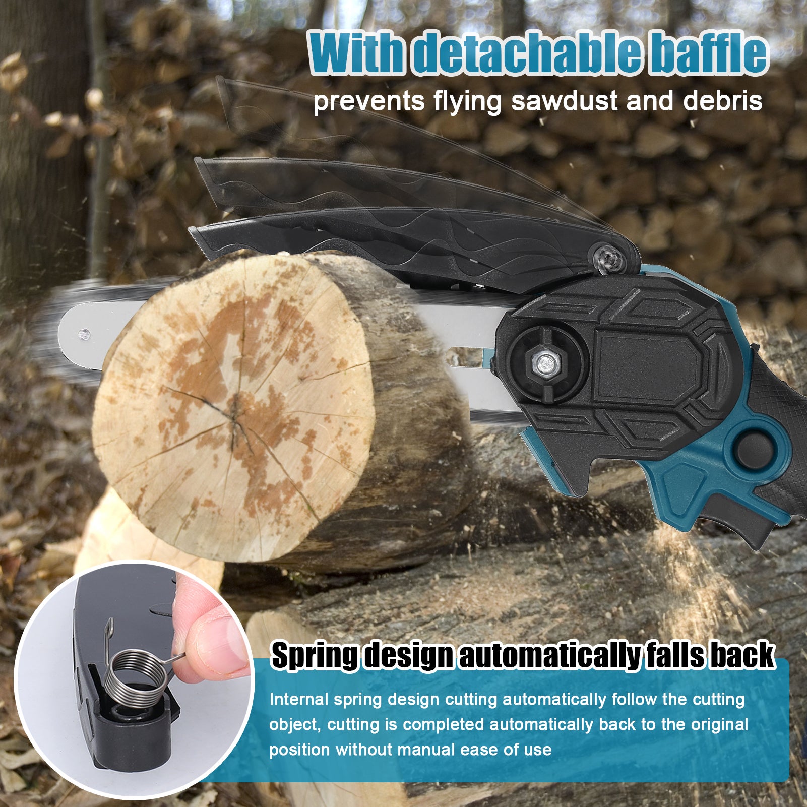 Tronçonneuse électrique portable 21 V 6 pouces, petite tronçonneuse à bois, moteur à balais, outil de travail du bois à une main, adapté au jardinage - 7