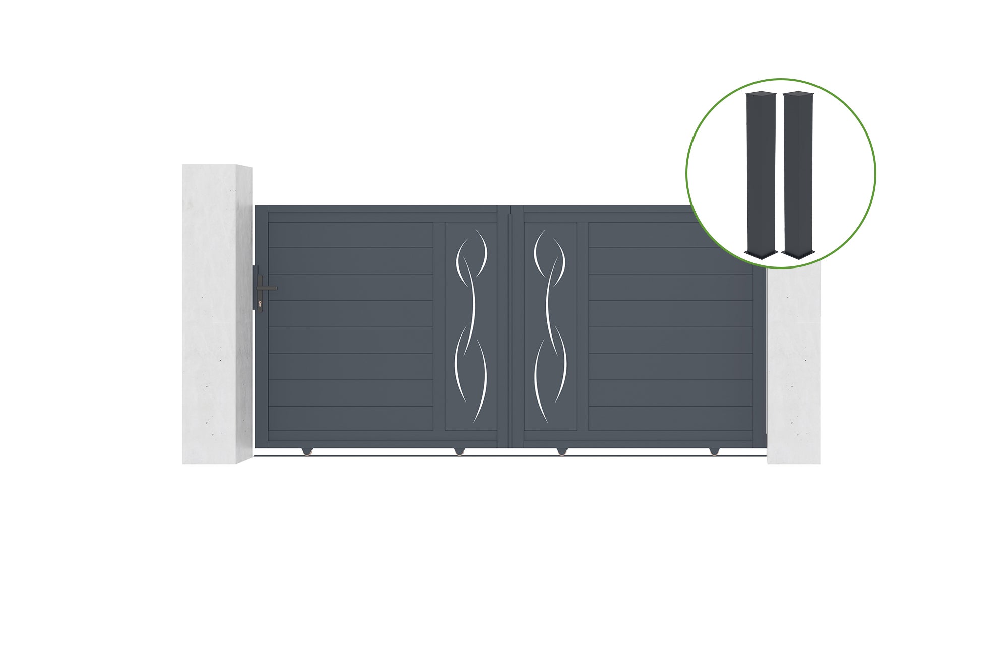 Brama przesuwna 3m NEVIS wys. 140cm aluminium szare + 2 słupki 20x20cm wys. 166c