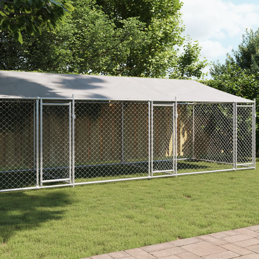 Klatka dla psa, z dachem i drzwiami, szara, 8x2x2 m, stal