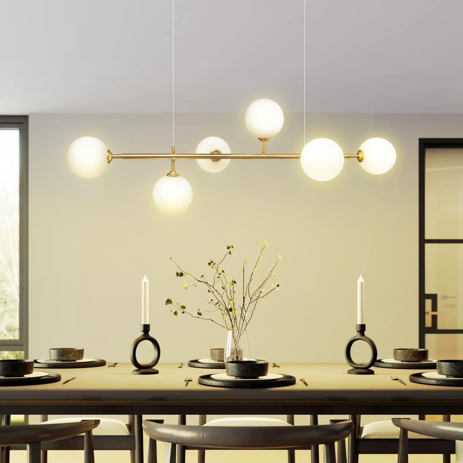 Plafonnier suspendu avec 6 boules Lampe décorative Bronze pour salon Cuisine Douille G9 - 2