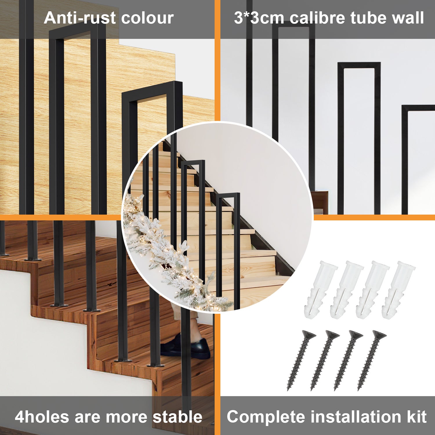 Garde-corps En Tube Carré, Antidérapant En U Main Courante D'escalier, Garde Corps pour Intérieur et Extérieur (Size : 75cm) - 5