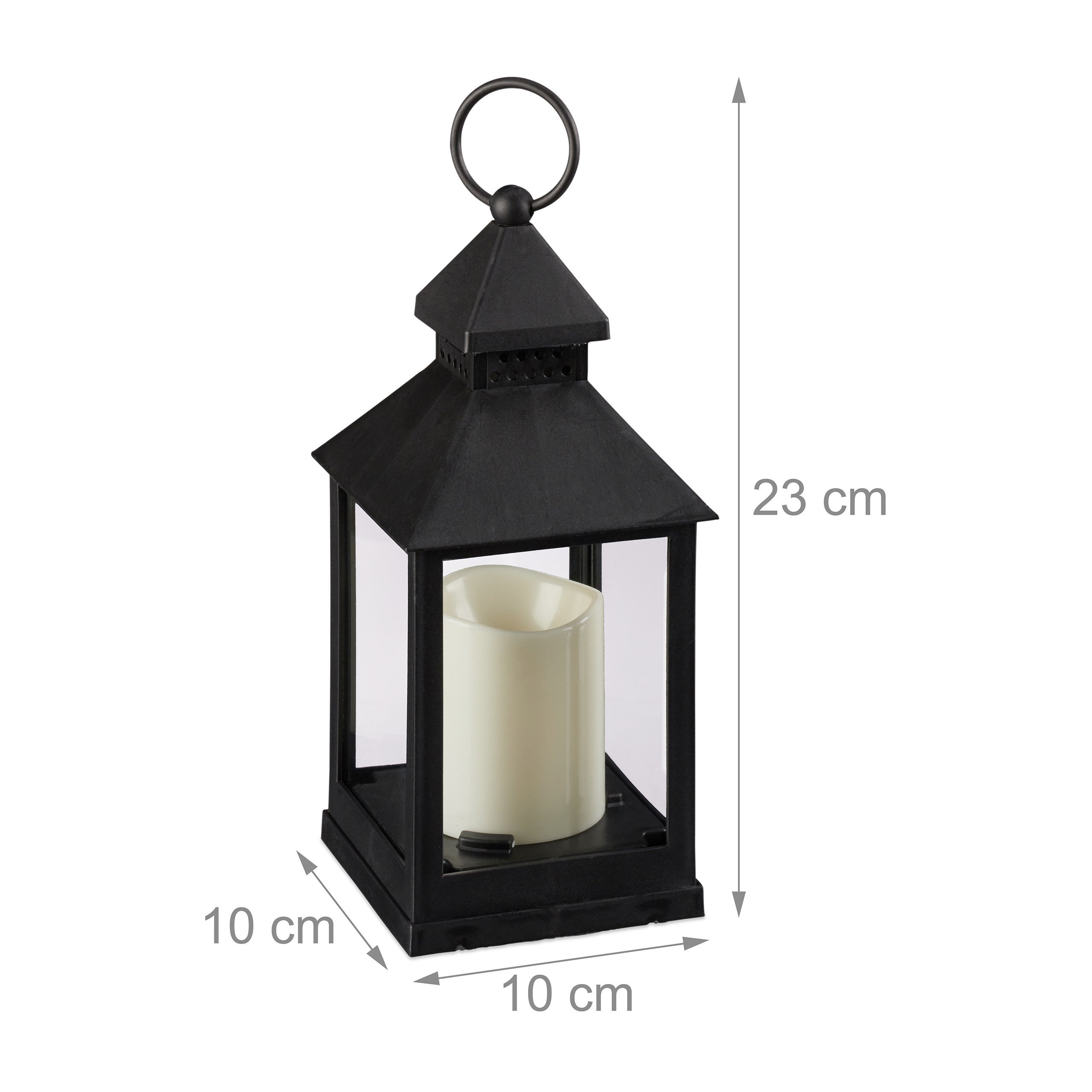Lanterne LED, lot de 16, Chandelle avec effet flamme, pour extérieur, lanterne nostalgique, H 23 cm, noir - 4