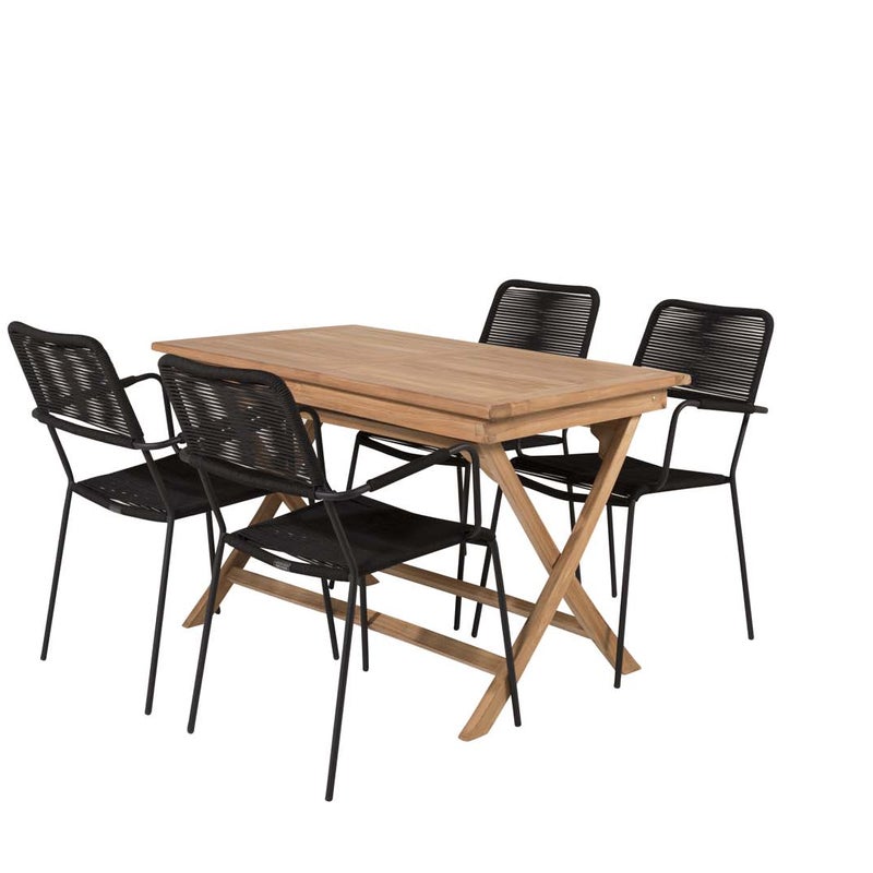 Kenya zestaw ogrodowy stół 70x120cm naturalny, 4 krzesła Lindos czarny.