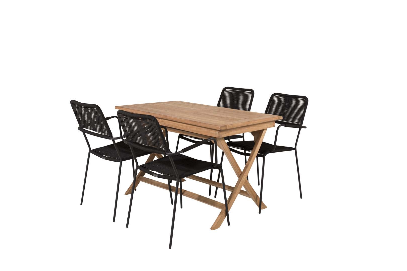 Kenya zestaw ogrodowy stół 70x120cm naturalny, 4 krzesła Lindos czarny.