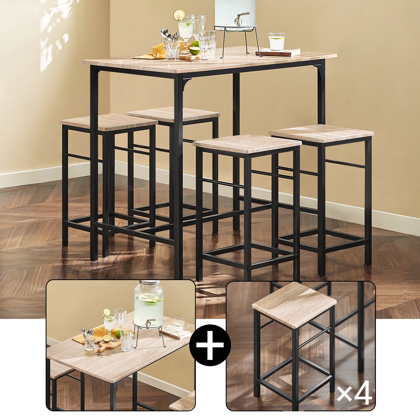 SoBuy Set de 1 Table + 4 Tabourets Ensemble table de bar bistrot Mange-debout haute cuisine, OGT11-N - 4