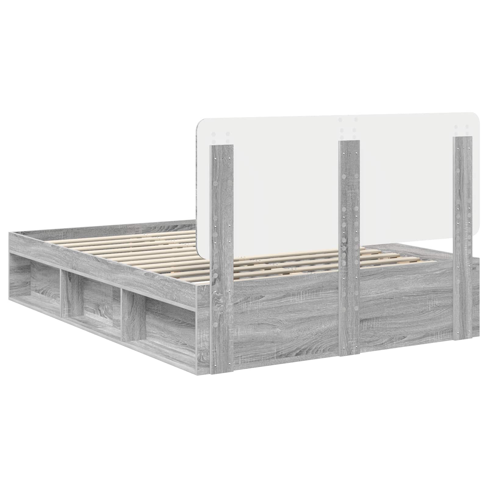 Cadre de lit gris en bois de pin massif pour la chambre, 160 × 200 cm - 9