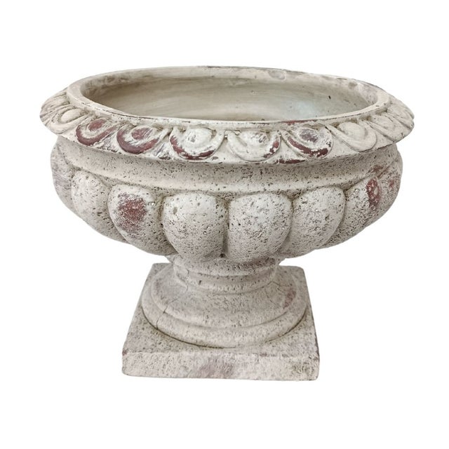 Vase médicis jardin vasque style pierre béton blanc motif vieilli 30cm