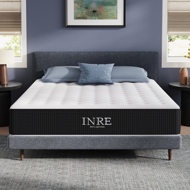 Matelas 160x200 cm INRE, 30 cm - Mémoire de Forme, Réversible, 7 Zones Ergonomiques, Tissu Respirant, Confort Optimal