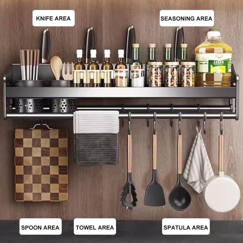 Étagère murale multifonctionnelle en acier inoxydable pour cuisines, en acier au carbone, pour 50 tasses doubles - 4