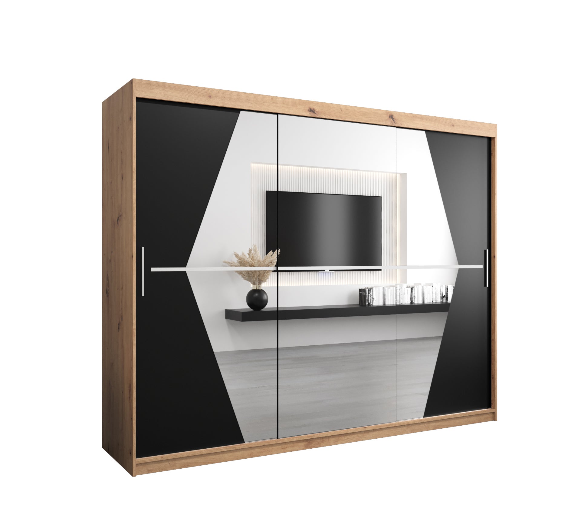 Szafa przesuwna garderoba BOLIWIA 250 x 62 x 200 cm Artisan + Czarny - Abiks Meble