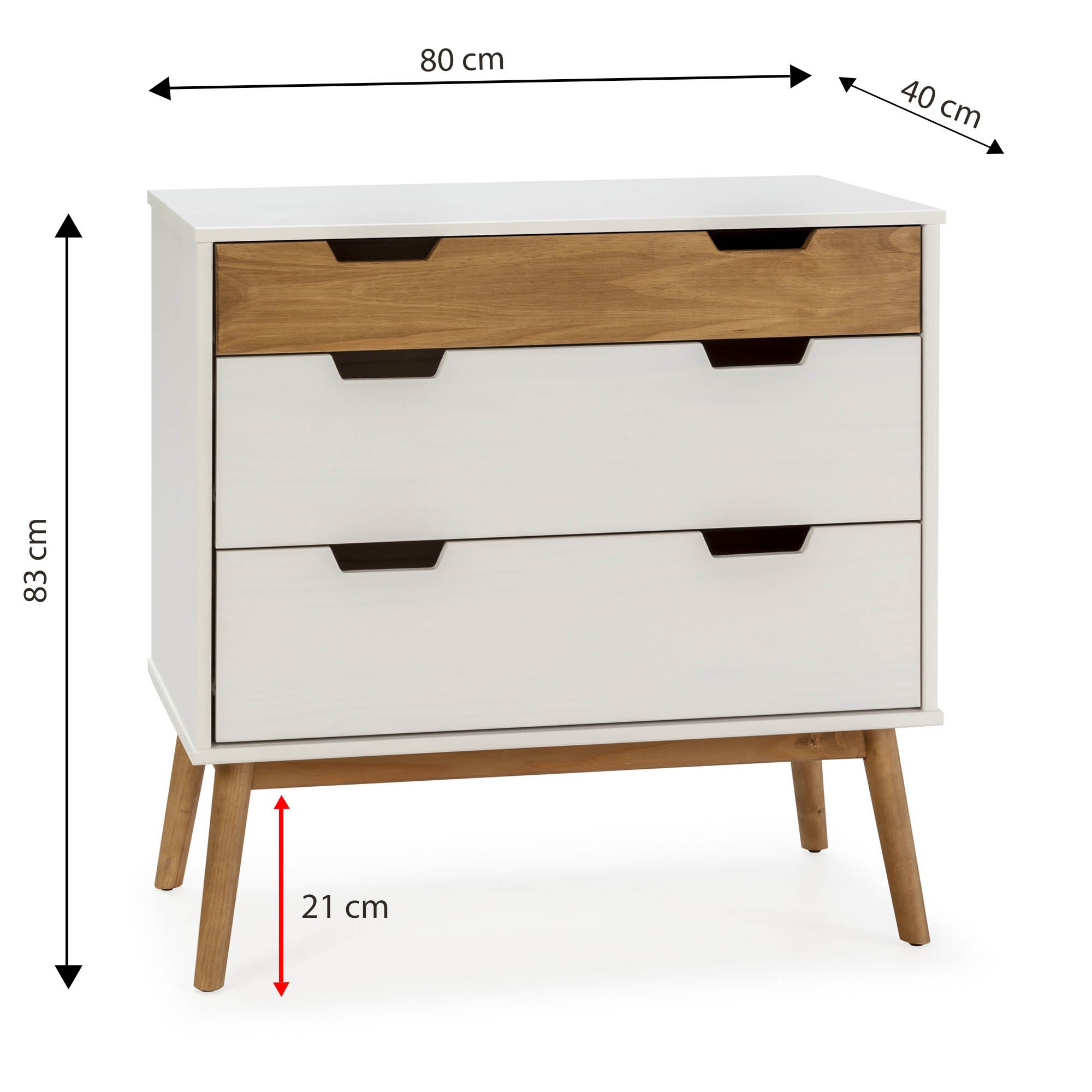 Commode Baku 3 tiroirs couleur blanc/bois, 80 cm longueur - 4