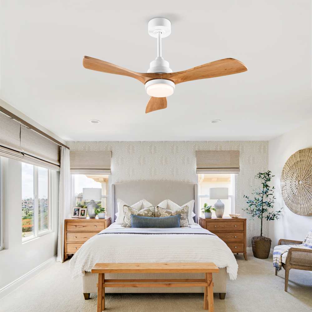 Ventilateur de plafond 107cm avec lumière et télécommande, intérieur/extérieur, 3 pales, style moderne, terrasse salon ferme - 5