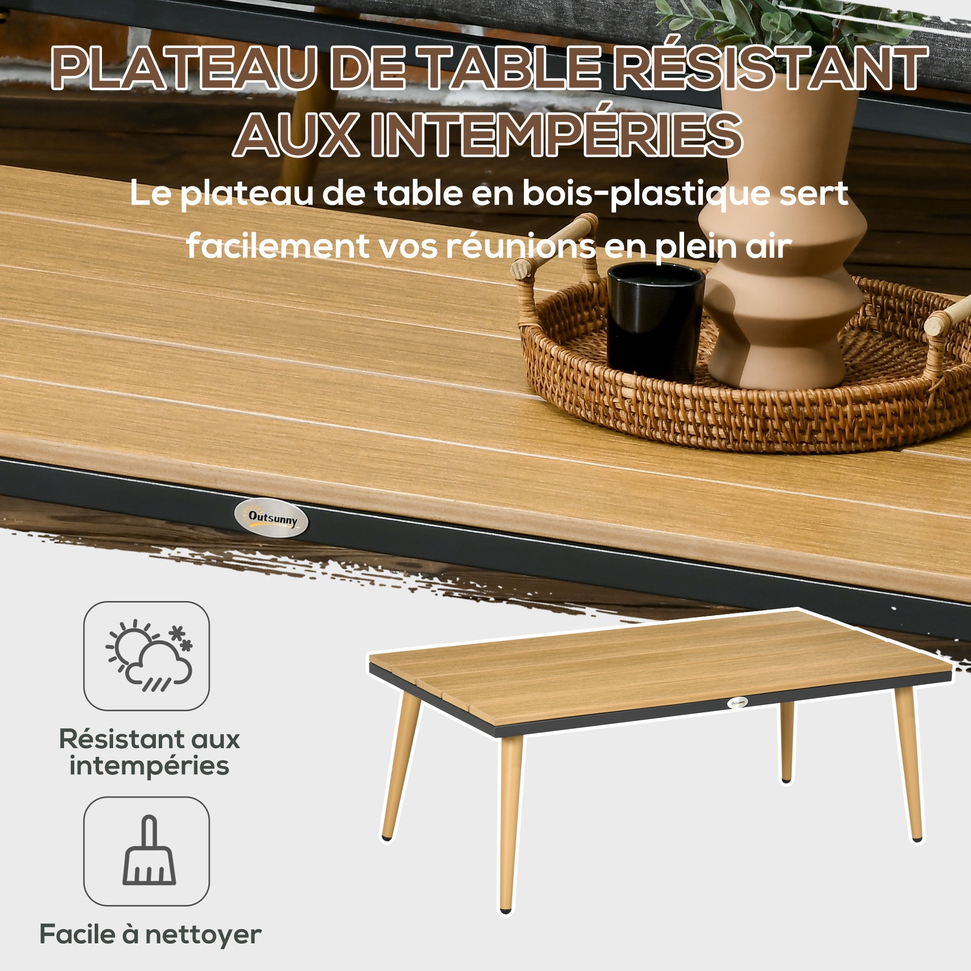 Ensemble salon de jardin Résine tressée en PE Outsunny - 5