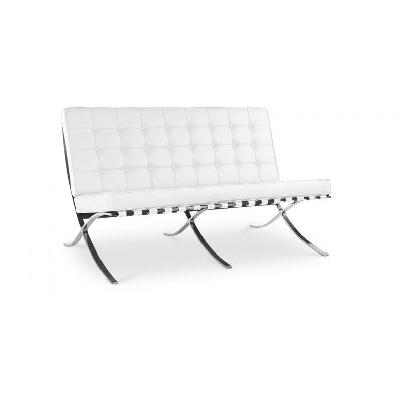 Mf - sofá barna, 2 plazas, acero inoxidable, tapizado en similpiel blanca. 76 x 152 x 82 cm