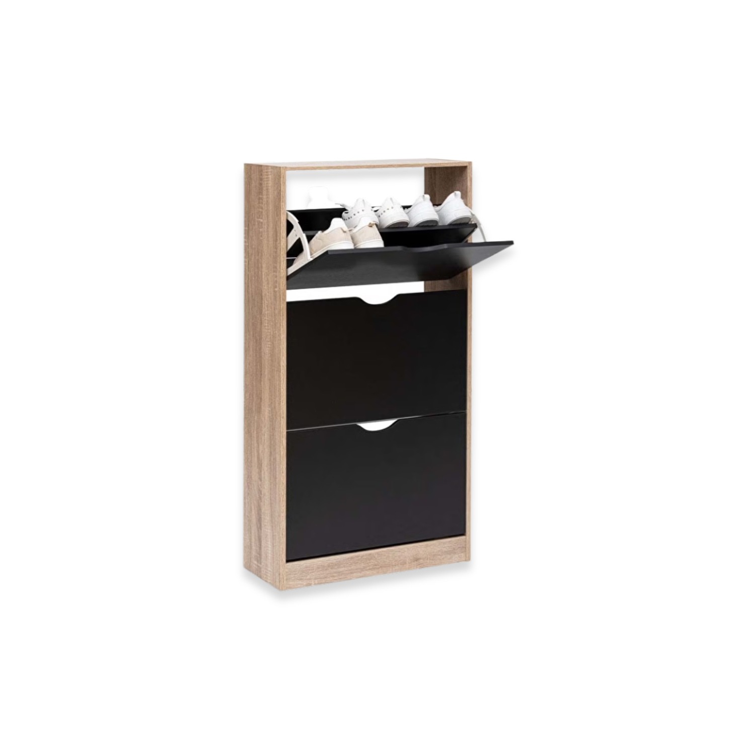 Scarpiera Stretta In MDF Rovere: 3 Ante Ribalta - Mobile Porta Scarpe Per Ingresso E Bagno