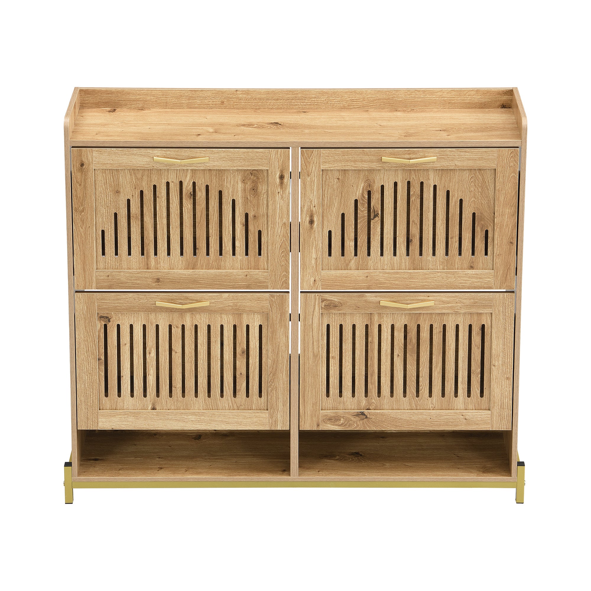 Szafa na buty 108.5x24x100 cm - 4 fronty - Konstrukcja metalowa - Górna półka - MDF - Kolor naturalny - 7