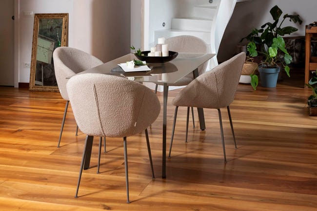 Set di Sedie imbottite Iris in tessuto beige e gambe in metallo