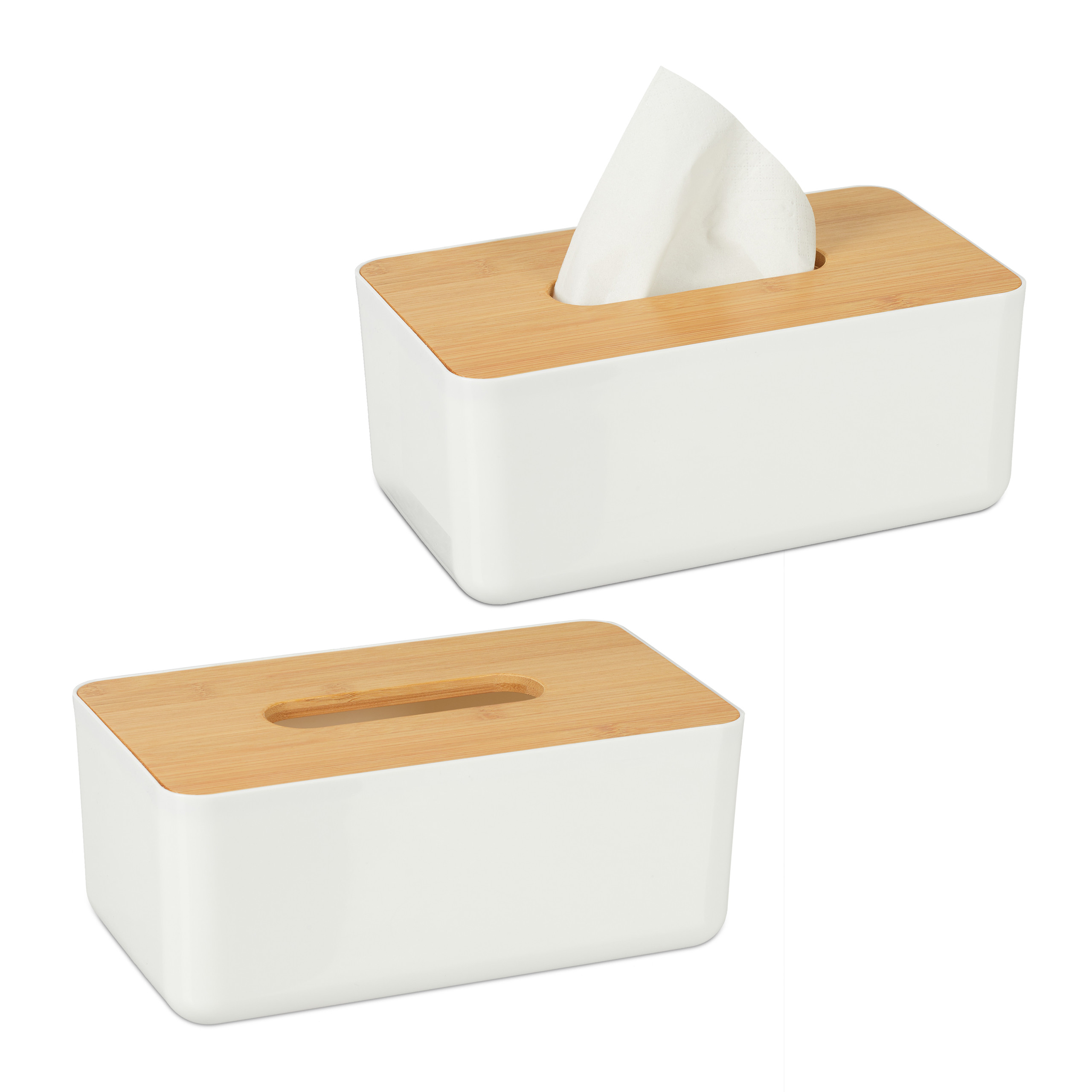 Relaxdays Boîte à Mouchoirs Bambou & Noir - Distributeur Rechargeable Design Moderne Pour Salle De Bain Et Salon