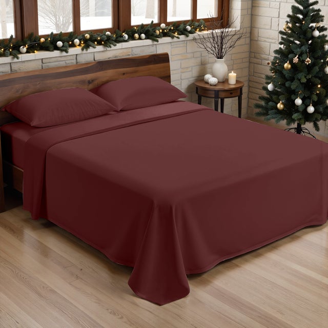 Parure de draps 100 % coton Bordeaux Uni - 210x270 cm
