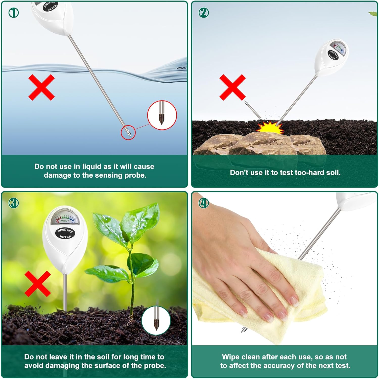 2 Humidimètre de sol, moniteur d'eau des plantes, capteur d'hygromètre de sol pour l'entretien des plantes, idéal pour le jardinage et la pelouse - 4
