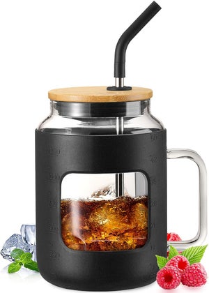 Bow Tazza in Vetro 16 Oz con Coperchio e Cannuccia, Bicchiere Versatile ed Elegante, Bicchiere Versatile, Caffè o Cocktail per Birra, Cocktail, Tè, Coca Cola, Succhi di Frutta, Soda