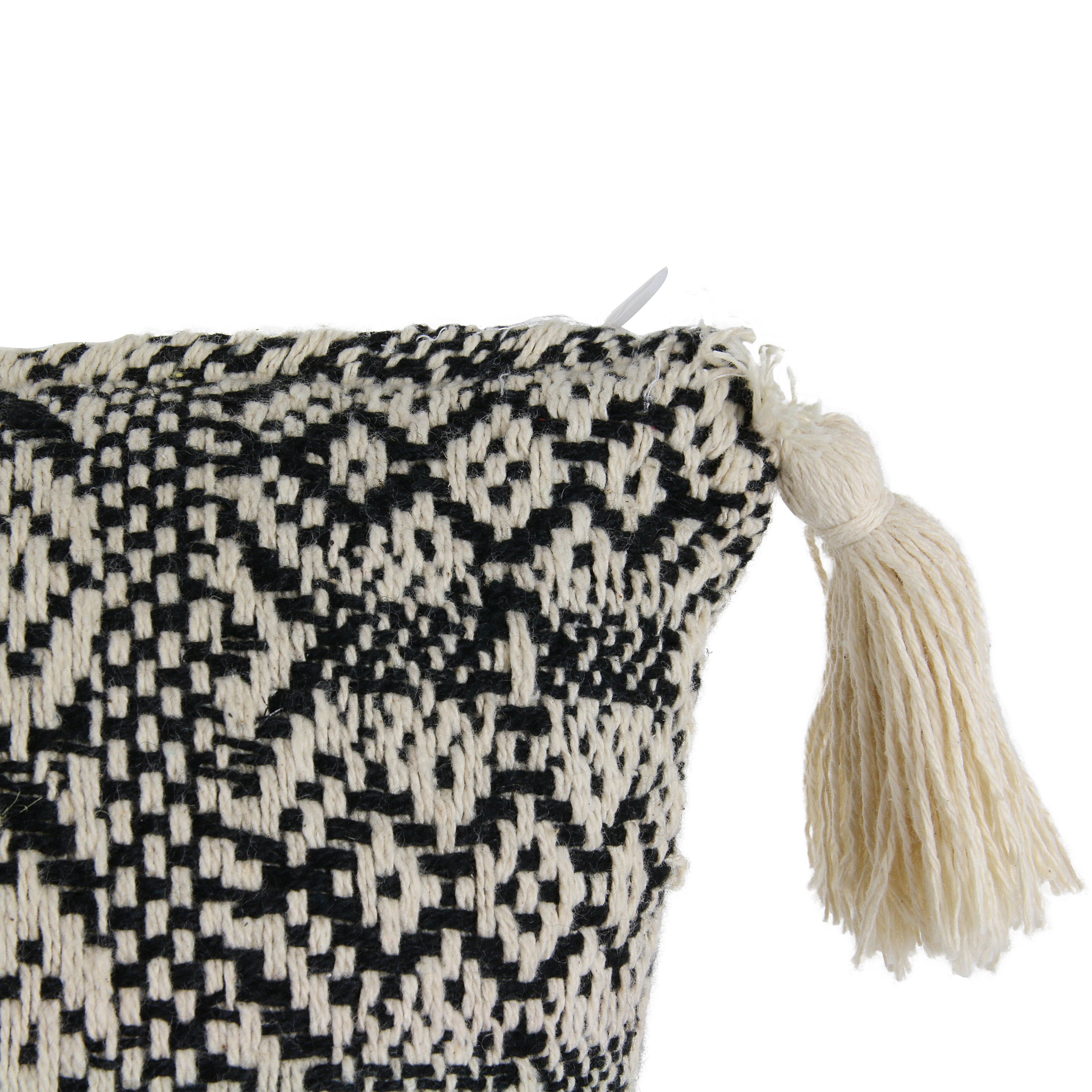 Coussin - HOME DECO FACTORY - Ethnique - Pompons - Beige et Noir - 4