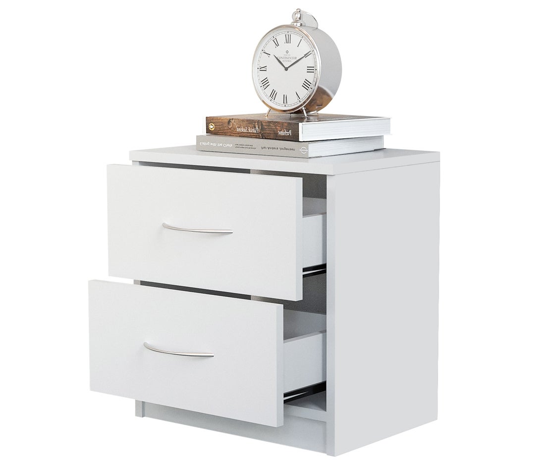 Mesita de noche habitación 2 cajones Blanca melamína 41x39x28 cm Dormidán - 2