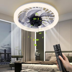 BOJUE Ventilatore Da Soffitto Con Luci LED 42 Pollici - Motore DC Reversibile, Telecomando, 6 Velocità E 3 Colori Luce - Moderno In Legno E Nero Per Interni