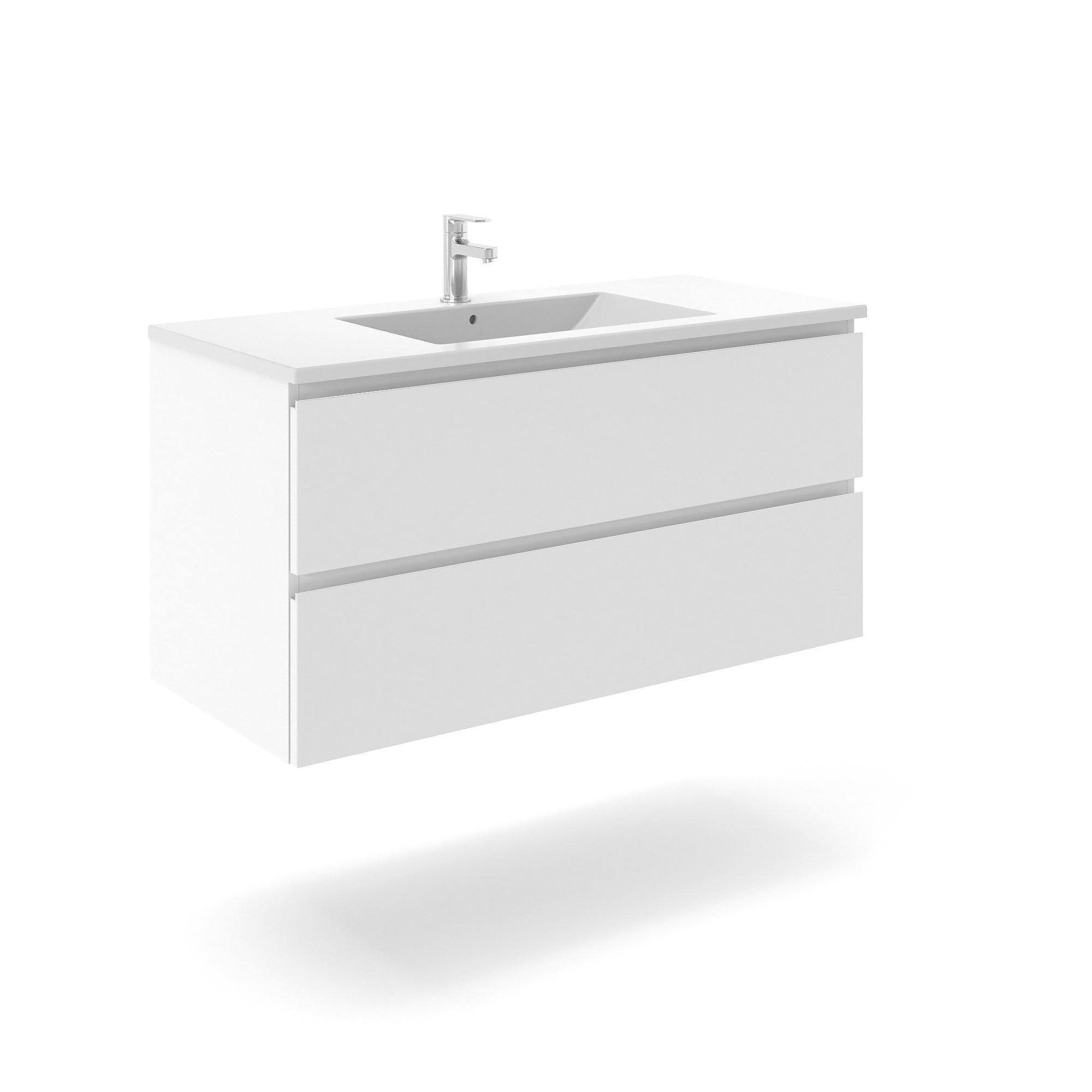 Mobile da bagno con lavabo con 2 cassetti, 100 cm, bianco opaco - Rail