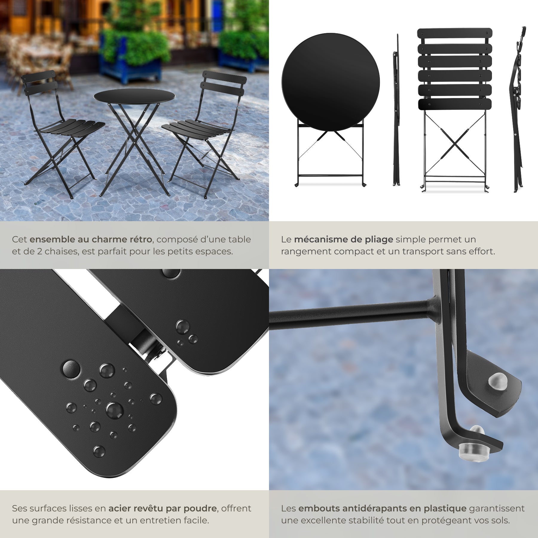 Ensemble table et chaises bistrot Frieda, pliable pour 2 personnes pour 2 personnes TECTAKE - 5