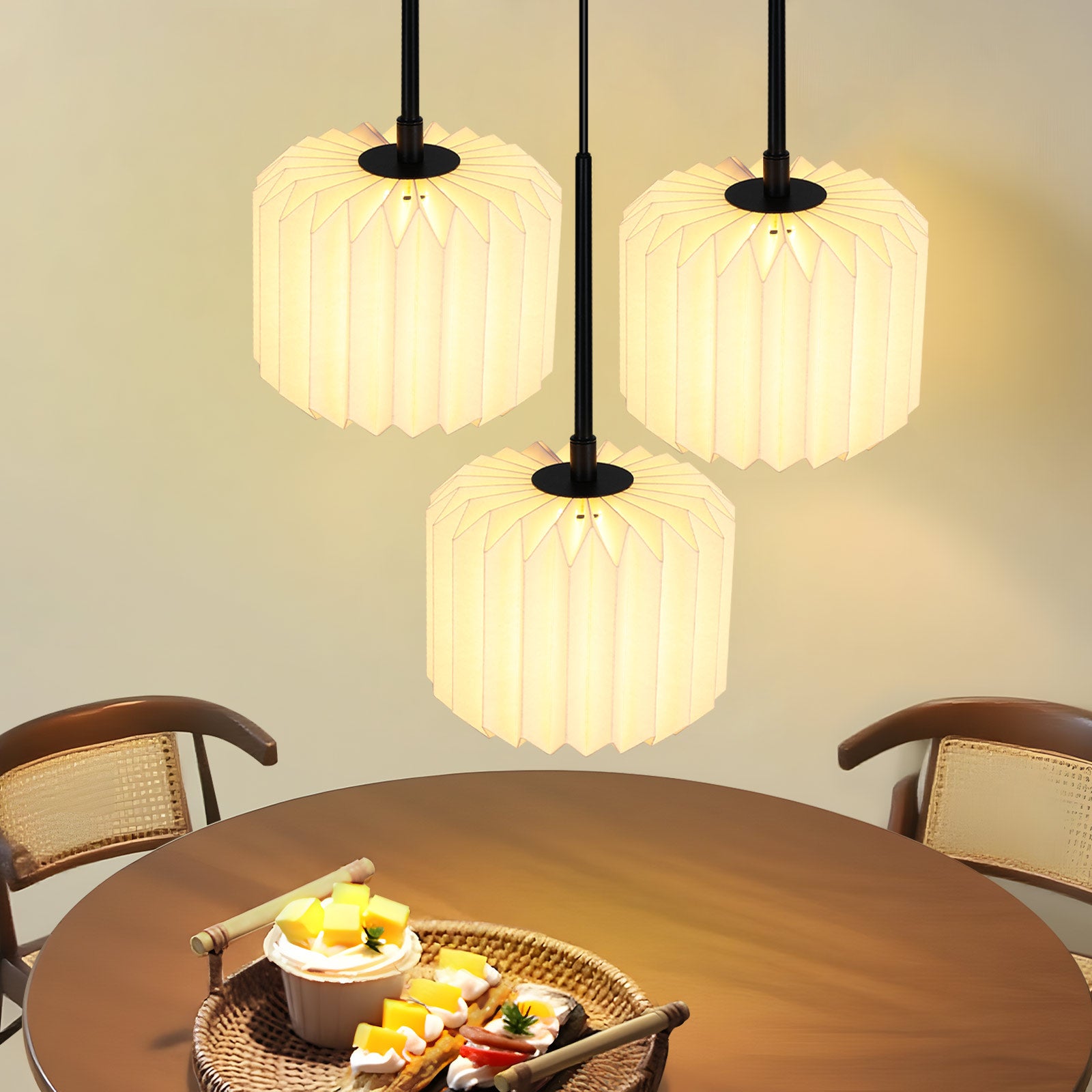 Zmh lámpara colgante vintage de 3 luces – pantalla de papel (sin bombilla)