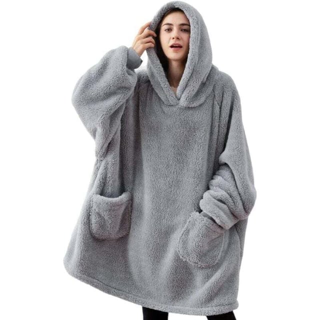 Sweat Plaid a Capuche Adulte Plaid Polaire avec Manche Femme Homme Couverture à Capuche avec Manche Poches Portables, 95x85 cm Gris