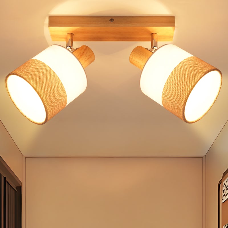 NETTLIFE Lampa sufitowa LED 2 Reflektoroway lampa sufitowa do przedpokoju drewno E14 vintage regulowana 350°