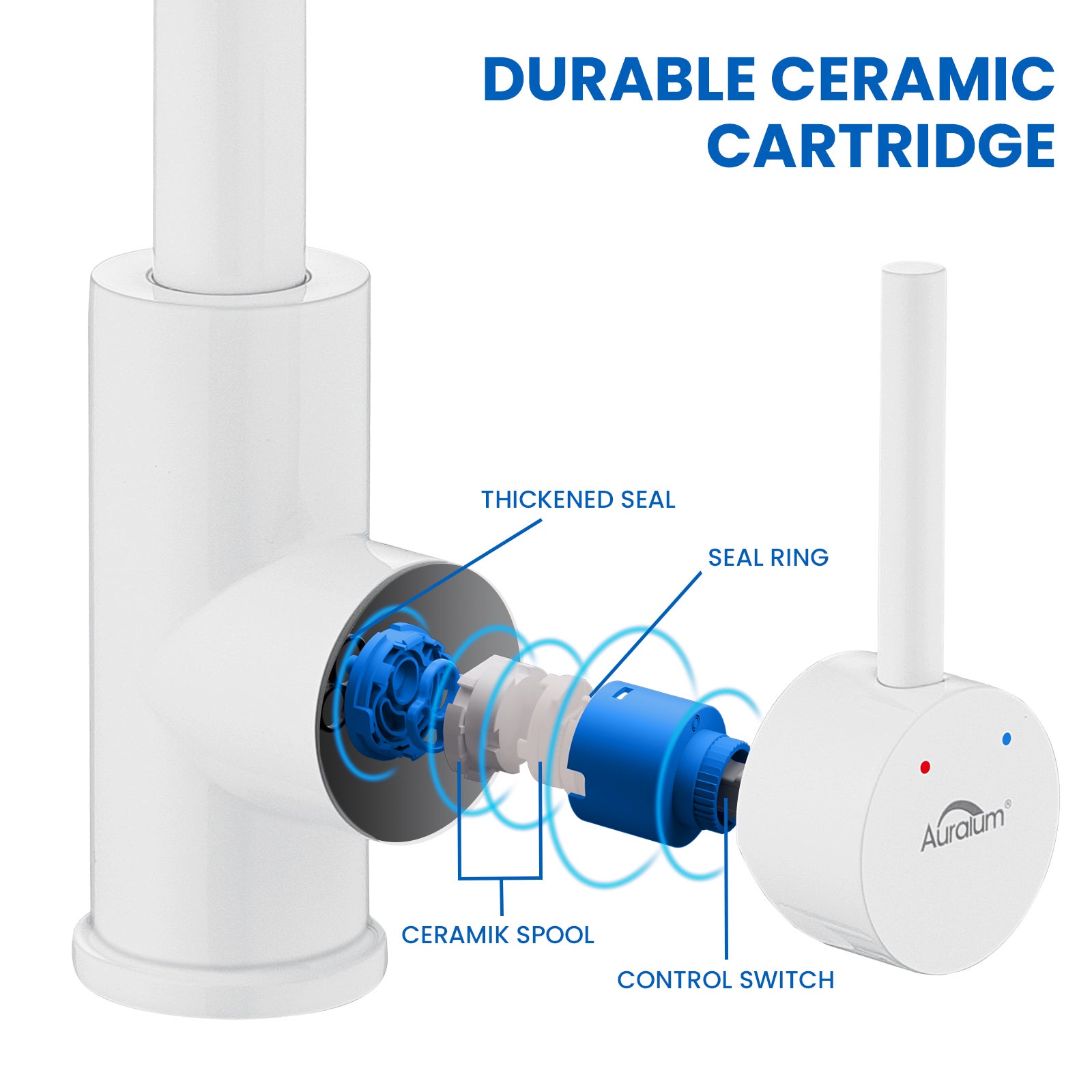 Robinet Lavabo Rotation à 360° Robinet Salle Bain Laiton Blanc Mitigeur Lavabo Eau Froide/Chaude Robinetterie pour Salle Bain - 5