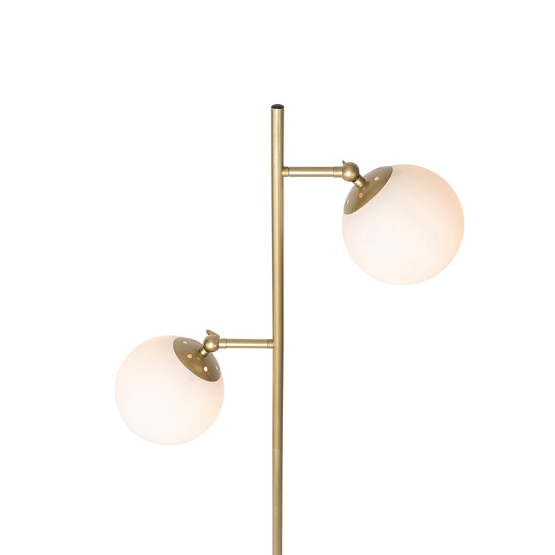 Qazqa art deco lampadaire - Pallon - blanc, max. 25w, e14, à 2 lumières, 153cm, idéal pour le salon - 7