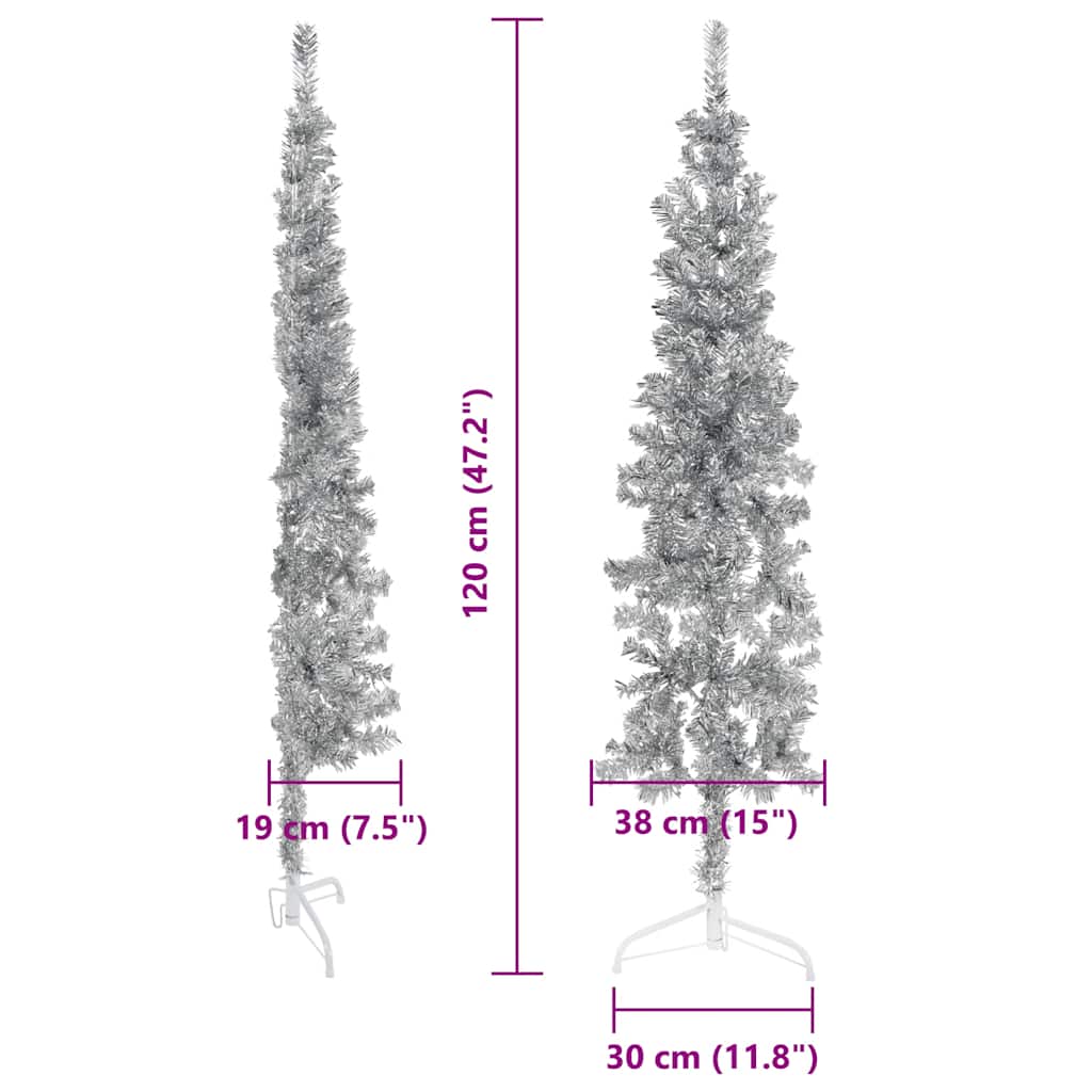 Albero Natale Artificiale Sottile a Metà Supporto Argento 120cm vidaXL - 9