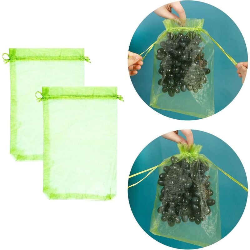 100 bolsas protectoras para racimos de uva, 30 x 20 cm, color verde, con cordón ajustable, brindan protección total contra avispas y pájaros. - 2