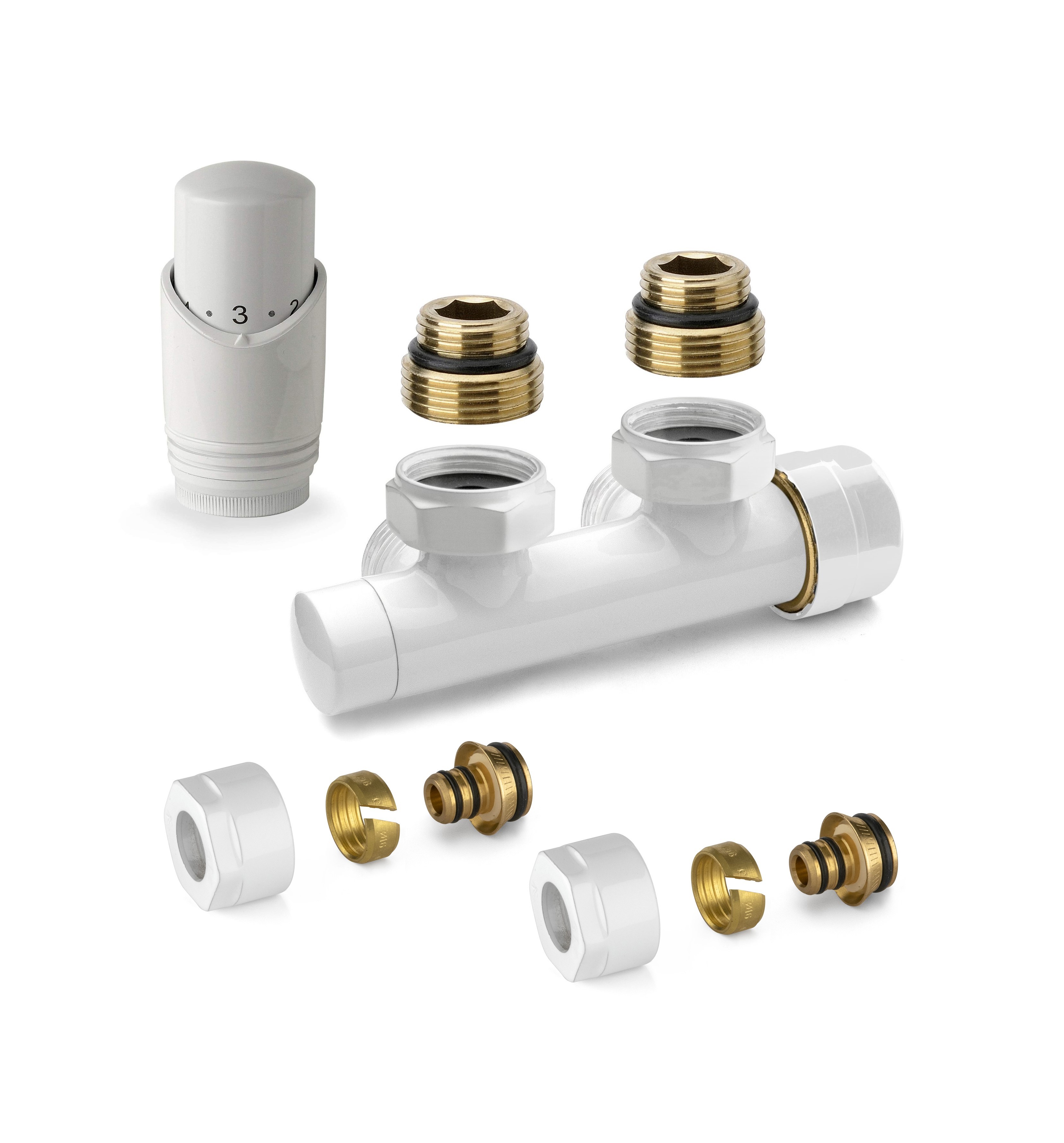 Kit válvula H termostática cuadrada blanca con adaptador para tubo