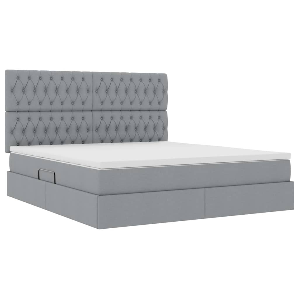 Lit avec rangement et matelas gris clair 180 x 200 cm tissu - 5